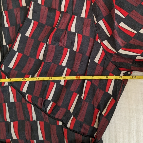 Cefinn Satin Midi Dress 14 Geometric Print V-Neck Waist Tie Work Office Classic - Picture 8 of 13